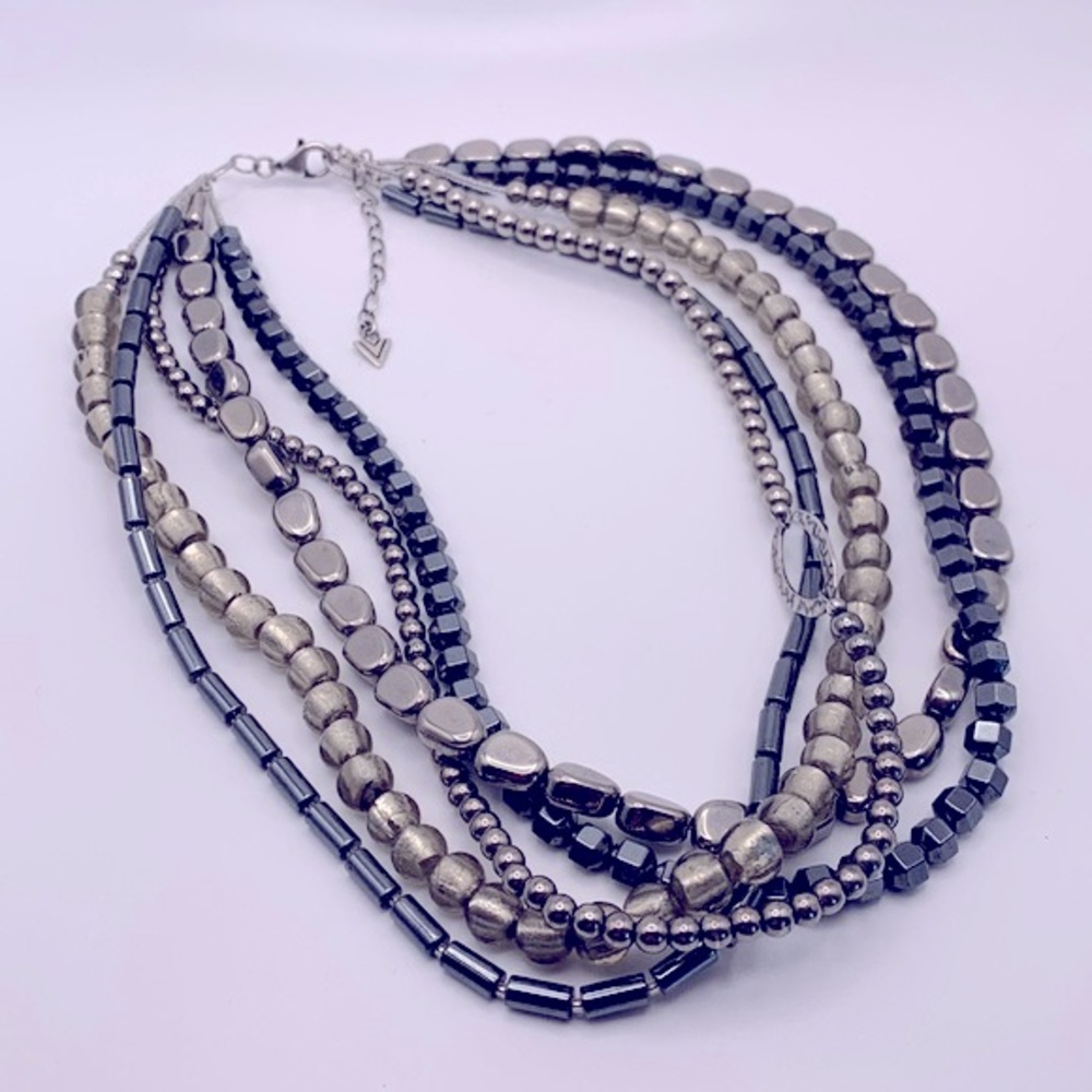 💝SILPADA Hematite Hailstone 5 Layer Necklace Sterling Silver